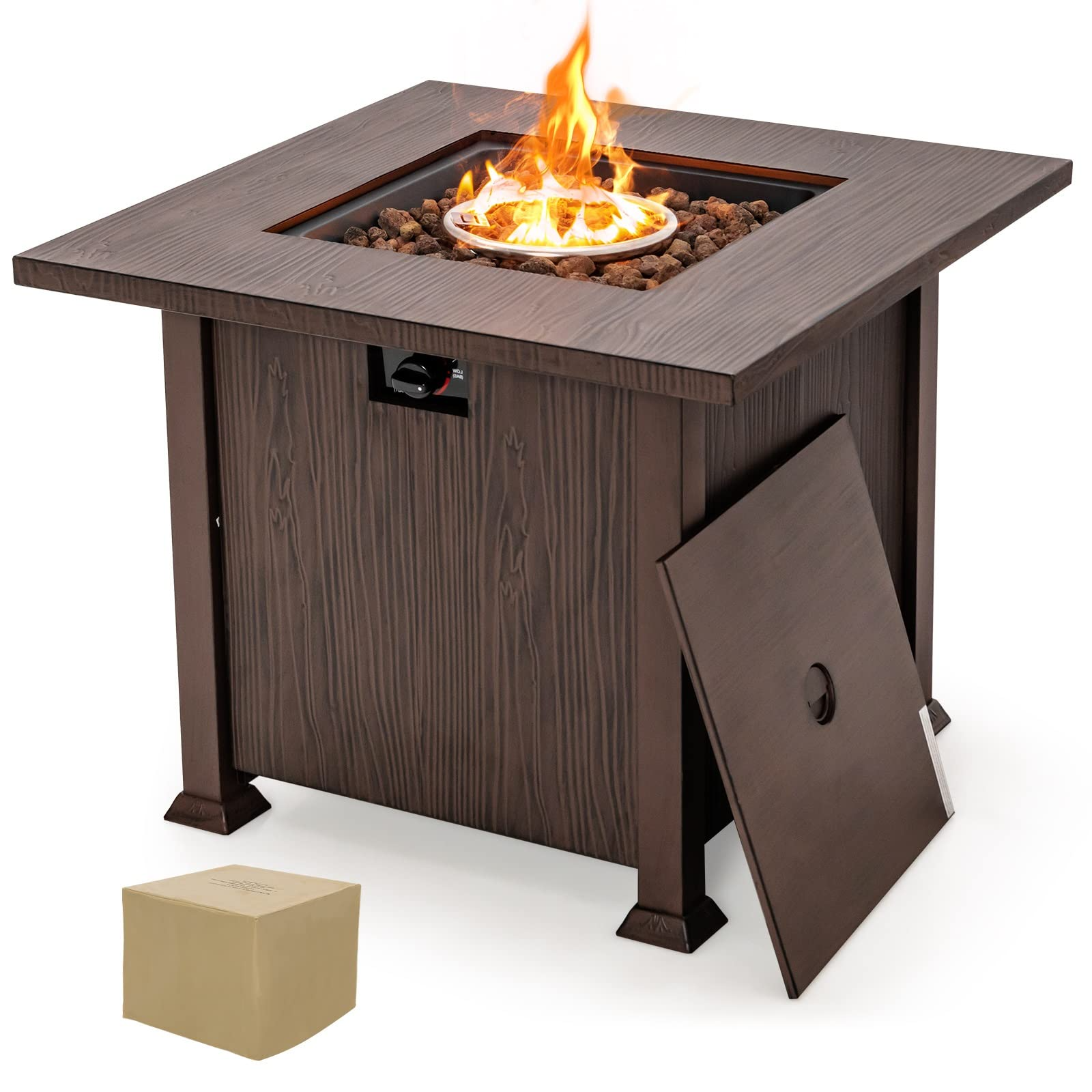 Foyer d'extérieur au propane Tangkula 32 pouces, table de foyer au gaz Patiojoy 50 000 BTU avec couvercle